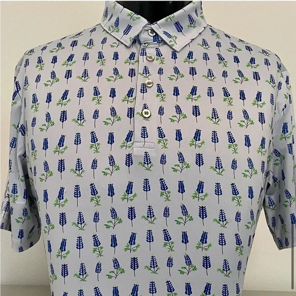 CS - Grey “Bluebonnet” print polo - Picture 1 of 2